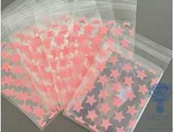 Подарочные пакеты прозрачные 10 х 8 см, 50 шт, розовые звездочки