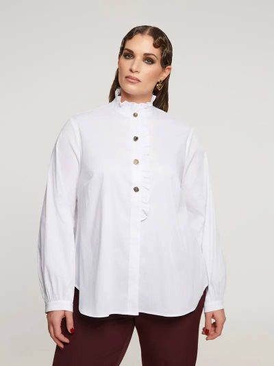 Рубашка с рюшей по вороту в белом и черном цветах