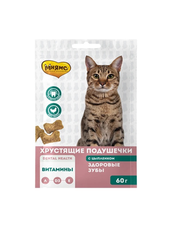 Лакомство Мнямс "Здоровые зубы" хрустящие подушечки для кошек с цыпленком 60 г