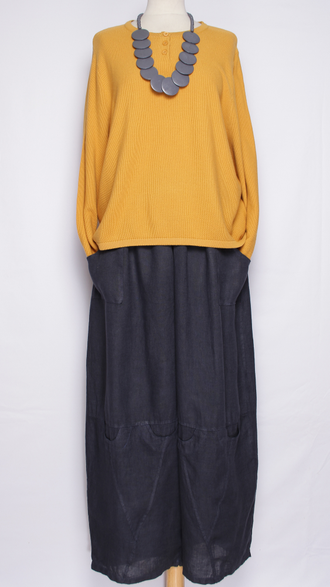 Брюки Бохо"Лён широкие с кармашками" т.синие, хаки, графит,св. бежевые  р.48-58