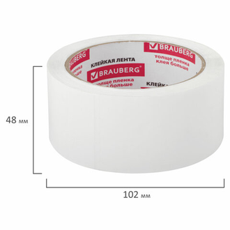 Клейкая лента упаковочная 48 мм х 66 м, БЕЛАЯ, толщина 45 микрон, BRAUBERG, 440158