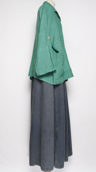 РУБАШКА-жакет ЛЁН "КИМОНО КАРМАН" зеленая до р.54