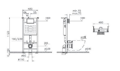 Комплект подвесного безободкового унитаза с толстой крышкой дюропласт с микролифтом VitrA Zentrum, (c инсталляцией и панелью управления глянцевый хром), 9012B003-7206