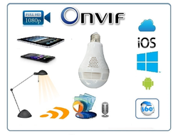 Wi-Fi видеоняня/Панорамная WiFi видеокамера в корпусе лампы накаливания  с DVR (iCSee),  Full HD