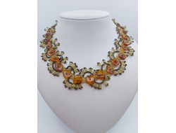 Колье "Волна" из Чешского бисера и натурального янтаря 10994