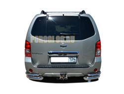 Защита заднего бампера угловая с загибами d76/42 для Nissan Pathfinder 2010-2013