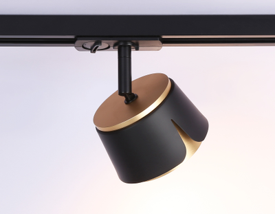 Трековый однофазный светильник со сменной лампой GL 5344 BK/GD черный/золото GX53 D100*66