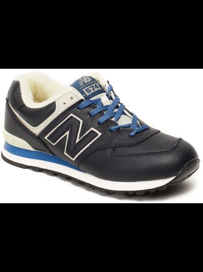 New Balance 574 Black Blue Leather с мехом