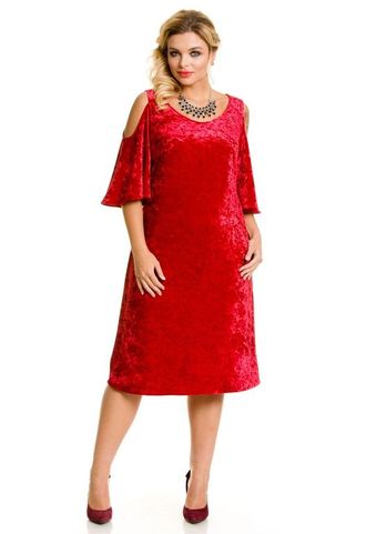 Нарядное платье из бархата Новита-673-красный (48-56)