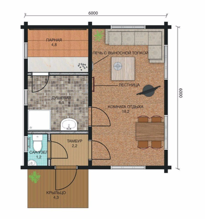 Дом-баня из профилированного бруса ПБ-14, 56 м2