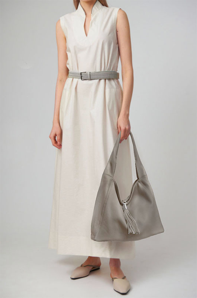 (АРТИКУЛ: 9514) СУМКА-МЕШОК ЖЕНСКАЯ, БОЛЬШАЯ, НАТУРАЛЬНАЯ КОЖА, БЕЖЕВО-СЕРАЯ, ЧЕРЕЗ ПЛЕЧО