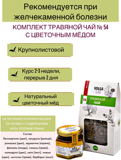 Травяной чай Волгаладь № 54 с медом цветочным, лечебный комплект, 70/140 г