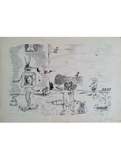 "Сюжет. карикатура" бумага тушь 1974 год