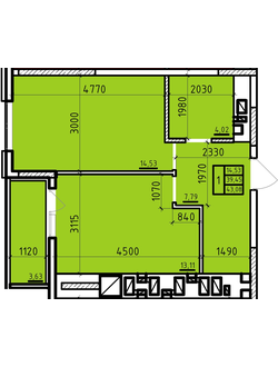 Однокомнатная 43,08 кв.м. ЦЕНА:
