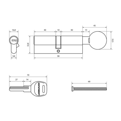 Механизм замка АЛЛЮР HD FG 90-5К BP (45x45G) латунь перф.кл/верт  [56253]