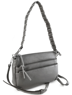 (АРТИКУЛ: 9105/0/22) СУМКА КЛАТЧ ЖЕНСКАЯ НЕБОЛЬШАЯ, НАТУРАЛЬНАЯ КОЖА, С ТРЕМЯ НАРУЖНЫМИ КАРМАНАМИ, СЕРАЯ, ДВА ПЛЕЧЕВЫХ РЕМНЯ