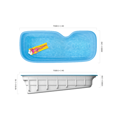 Композитный бассейн 7,5 х 3 х 1,2-1,81 "Флери" Franmer