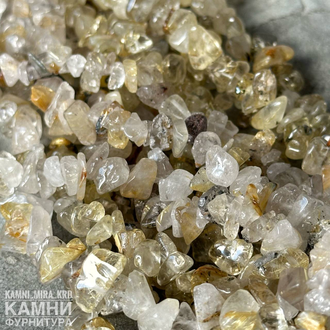 Рутиловый кварц "Волос Венеры" золотистый крошка 6-12 мм, цена за нить 39 см (россыпь)