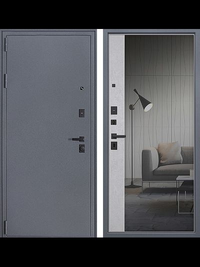 Дверь входная Беркут с зеркалом светлый бетон