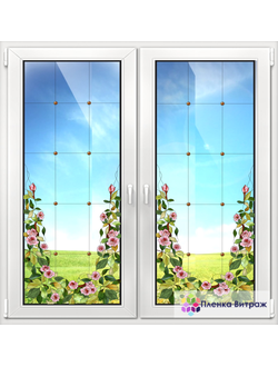Витражная пленка, витражная пленка самоклеющаяся под заказ,пленочный витраж с цветочным рисунком