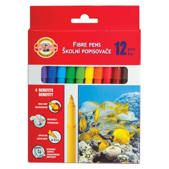 Фломастеры KOH-I-NOOR "Рыбки", 12 цветов, смываемые, трехгранные, картонная упаковка, европодвес, 771002AB05KS, 6 наборов