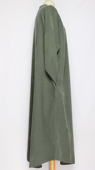 Платье Бохо вельветовое "СТОЙКА ЗАЩИП ПУГОВКИ" джинс, бежевое, малахит, хаки до р.52