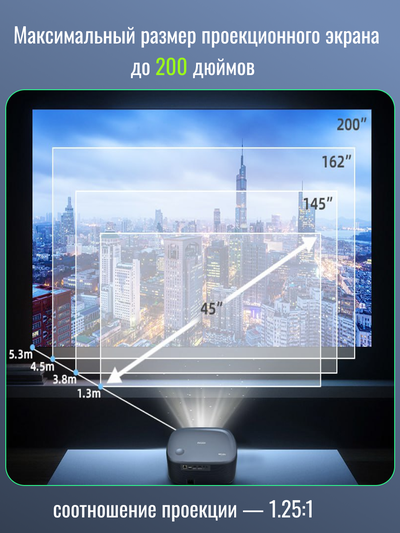 Проектор Everycom HQ9W Ultra (HQ10W), версия 2025 года, Full HD со встроенным Android 12.0, 800 Ansi люменов