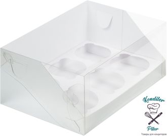 Коробка на 6 капкейков с пластиковой крышкой 235*160*100 мм, белая