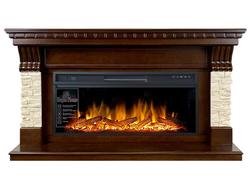 Линейный электрокамин Denver темный дуб с бежевым с очагом Vision 42 LOG LED