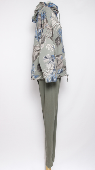 КОСТЮМ ХУДИ И БРЮКИ "Пайетки цветы" хаки до 52р.