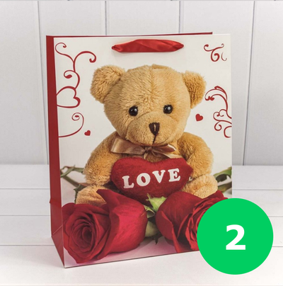 Пакет подарочный "Мишки сердцами" (микс), 26*32*13см