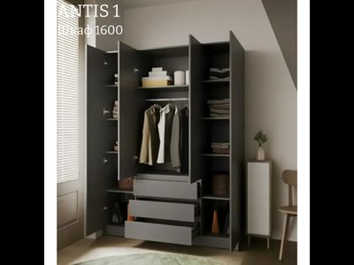 Шкаф распашной "Antis 1" (Антис) графит  1600 с ящиками (Микс)
