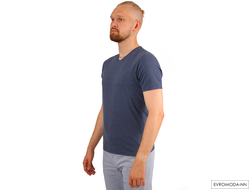 Мужская однотонная футболка серо-синего цвета, Турция LUXOR. Хорошее качество, V-образный вырез