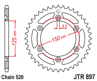 Звезда ведомая (52 зуб.) RK B4403-52 (Аналог: JTR897.52) для мотоциклов KTM
