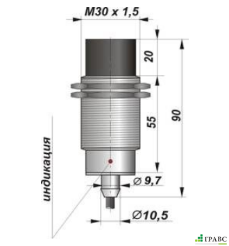 Индуктивный датчик цилиндрический с резьбой И28-NO-PNP (М30х1,5)