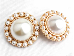 ПУГОВИЦЫ МЕТАЛЛИЧЕСКИЕ С ЖЕМЧУГОМ, 15 мм. 50 шт. Р-000140. Цвет: перламутровый