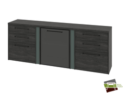 Тумба трехсекционная с дверью стеклянной в профиле правой и 6 ящиками 2220х424х838 G-691.04R_Дуб Шерман антрацит/Зеленый камень