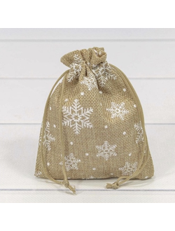Мешочек из иск. льна "Снежинки" (белый пр.), 12*15см