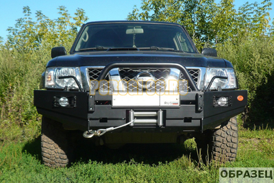 Передний силовой бампер без дуг серии Трофи на Nissan Patrol Y61 2004-2010 (02.008.11)
