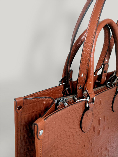 (АРТИКУЛ: 10104/1/5) СУМКА ЖЕНСКАЯ БОЛЬШАЯ, НАТУРАЛЬНАЯ КОЖА С ТИСНЕНИЕМ "КРОКОДИЛ", ЯРКО-КОРИЧНЕВАЯ, РУЧКИ И РЕМЕНЬ ЧЕРЕЗ ПЛЕЧО