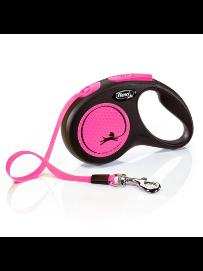 Flexi рулетка Neon New S (до 15 кг) лента 5 м, светоотражающая, розовый неон