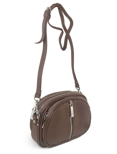 (АРТИКУЛ: 8507/1/8) СУМКА ЖЕНСКАЯ МАЛЕНЬКАЯ, НАТУРАЛЬНАЯ КОЖА, ТЕМНО-БЕЖЕВАЯ, ТРИ ОТДЕЛЕНИЯ, С ДЕКОРАТИВНОЙ МОЛНИЕЙ, ДЛИННЫЙ РЕМЕНЬ ЧЕРЕЗ ПЛЕЧО