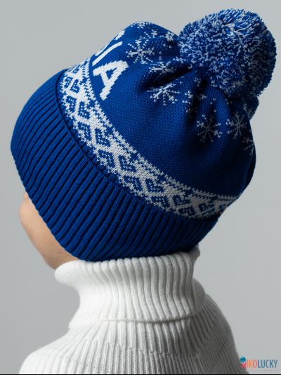 Шапка 20202-01 подклад 100% полиэстер, ярко-синий, белый 58