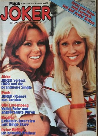 Music Joker Magazine October 1977 Abba, Punk, Udo, Иностранные музыкальные журналы, Intpressshop