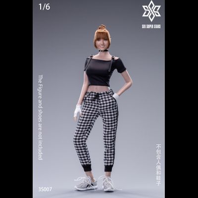 Женский свободный костюм - 1/6 Female T-shirt Plaid Casual Pants (3S007) - 3STOYS