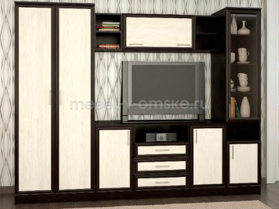 Шкаф платяной для гостиной "Премьера-7" в расцветке Дуб Венге/ дуб Млечный с профилем Венге.