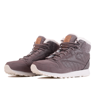 Кроссовки Reebok Classic коричневые высокие женские с мехом