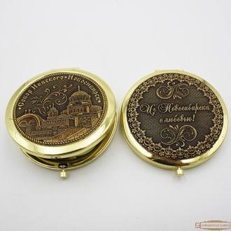 Зеркало металлическое с берестой «Собор А.Невского» Новосибирск