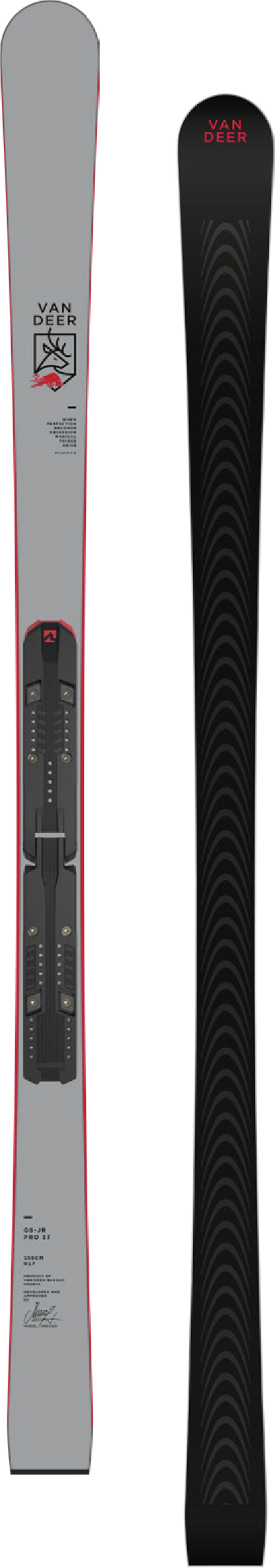 Для гигантского слалома юниорские Van Deer GS-JR PRO 154cm R16 grey [JR RACE INF PIVOT]с креплениями Marker; COMP 10 TCX DIN 3-10 (grey)