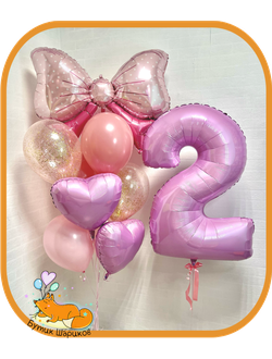 9 шариков, цифра и бант